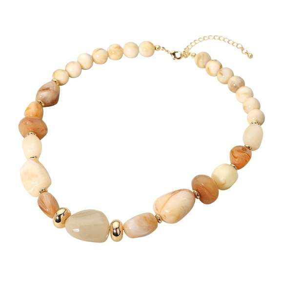PIPER K 18K Gold Plated Brown Chunky Bead & Shell Necklace  18K Gold Dipped Chunky Beaded Statement Necklace